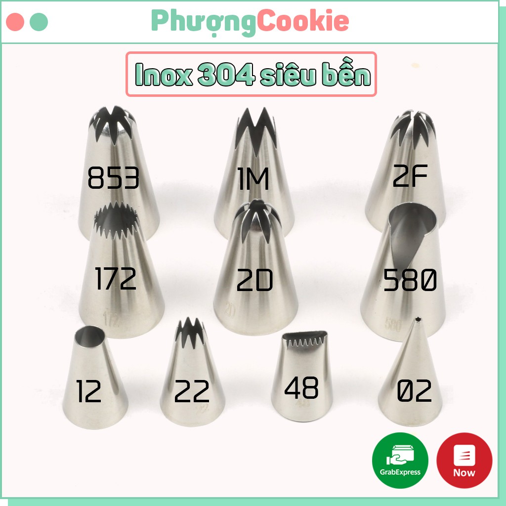 Đui bắt kem thông dụng nhiều mẫu, tròn, viết chữ, đan giỏ, 2D, hình sao dùng để bắt bông kem