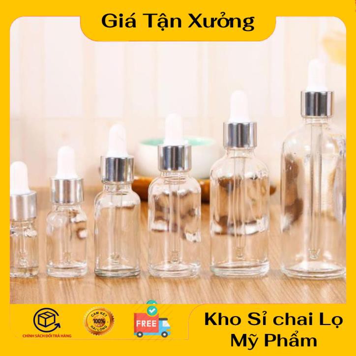 Lọ Chiết Serum ❤ TRÙM SỈ ❤ Lọ đựng tinh dầu 50ml Dày bóp giọt Khoen Bạc chiết serum , phụ kiện du lịch