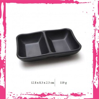 [Mẫu Mới]Dĩa Nước Chấm 2 Ngăn Nhựa Melamine Màu Đen Cao Cấp 12.8*8.3cm JWT55