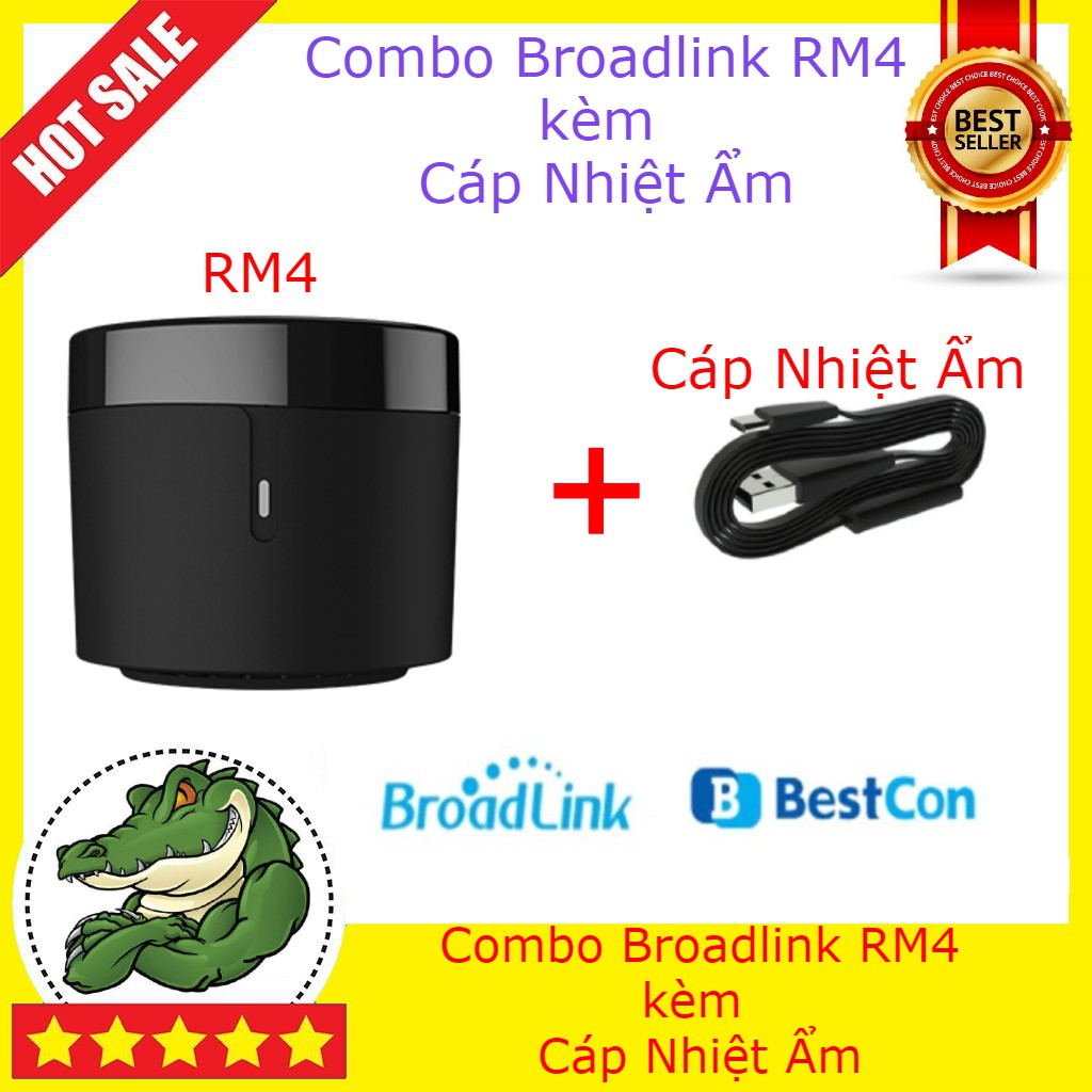 Combo điều khiển hồng ngoại Broadlink RM4C, RM4, RM PRO kèm cáp Nhiệt Ẩm - bản quốc tế 2020