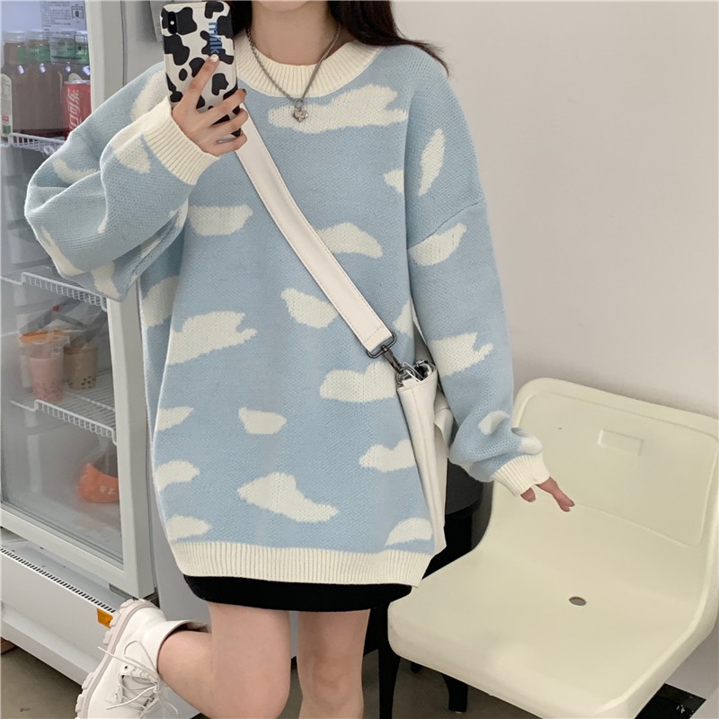 Áo Sweater Chui Đầu In Hình Đám Mây Kiểu Hàn Quốc Dễ Thương Cho Nữ | BigBuy360 - bigbuy360.vn
