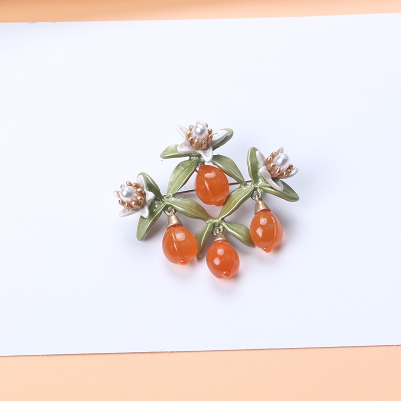 Ghim Cài Áo Mặt Kính Hình Quả Cam Đính Ngọc Trai Nhân Tạo Phong Cách Retro Nhật Hàn