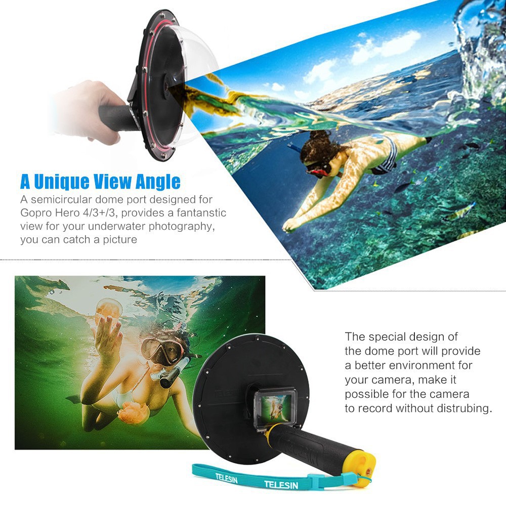 TELESIN Gopro Dome Port with Floating Bobber Handle for GoPro Hero 5/hero 6 | BigBuy360 - bigbuy360.vn