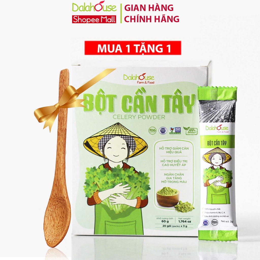 Dalahouse, Bột cần tây nguyên chất Dalahouse sấy lạnh 60gr hỗ trợ giảm cân, đạt chuẩn Châu Âu