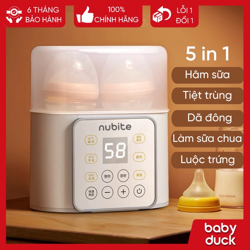 Máy hâm sữa, tiệt trùng bình sữa Nubite/Beiaiwa 5 chức năng, làm sữa chua, dã đông, luộc trứng