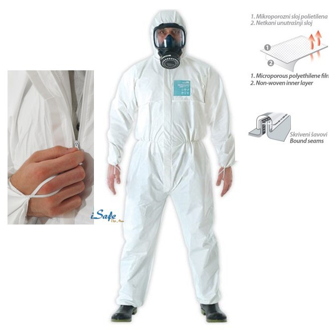 Quần áo phòng dịch cấp độ 4 Ansell Alphatech 2000 Model 111 chính hãng, tiêu chuẩn châu Âu. Bộ chống hóa chất dùng 1 lần
