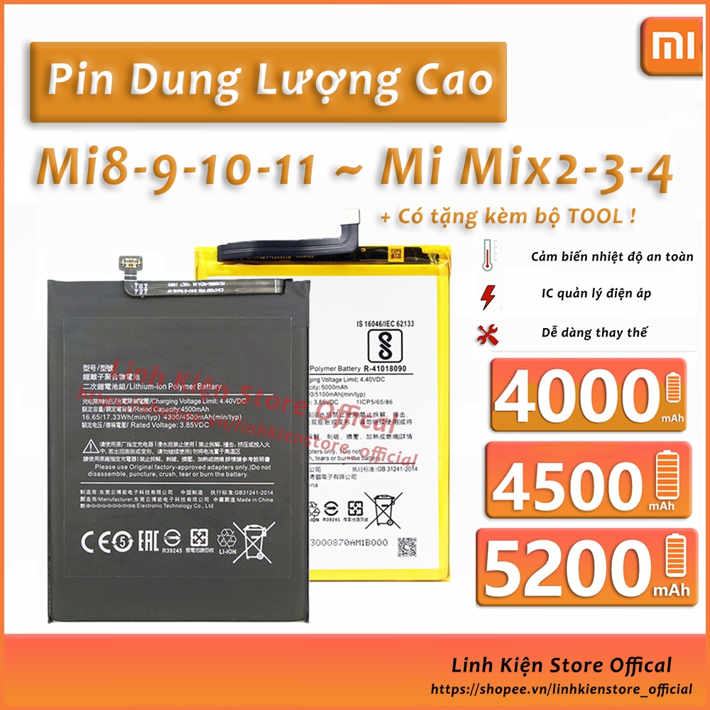Pin Xiaomi dung lượng cao Xiaomi Mi8, Mi9, Mi10, Mix2/2s, Note 9s, Mix3 5200mah 4000mah thay thế!