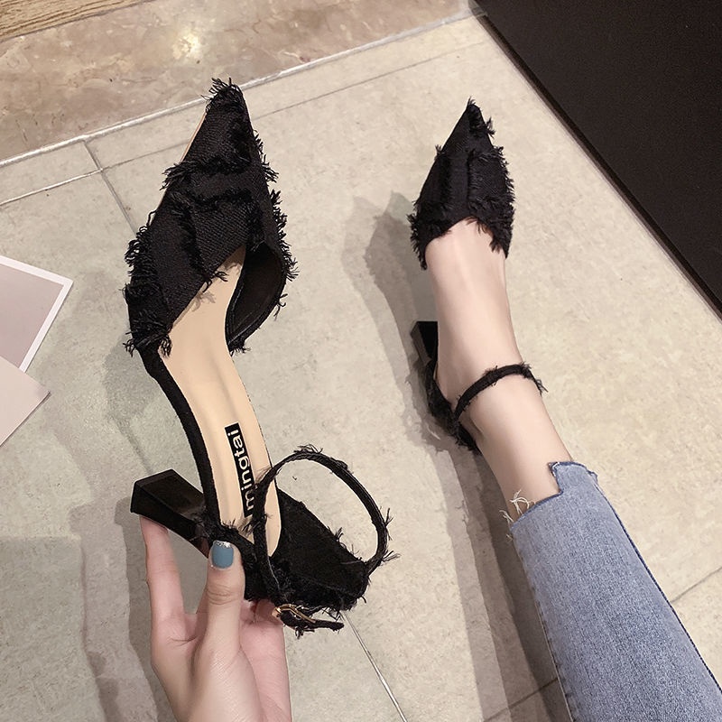 Xăng đan Cao Gót Mũi Nhọn Thời Trang Xuân Hè 2021