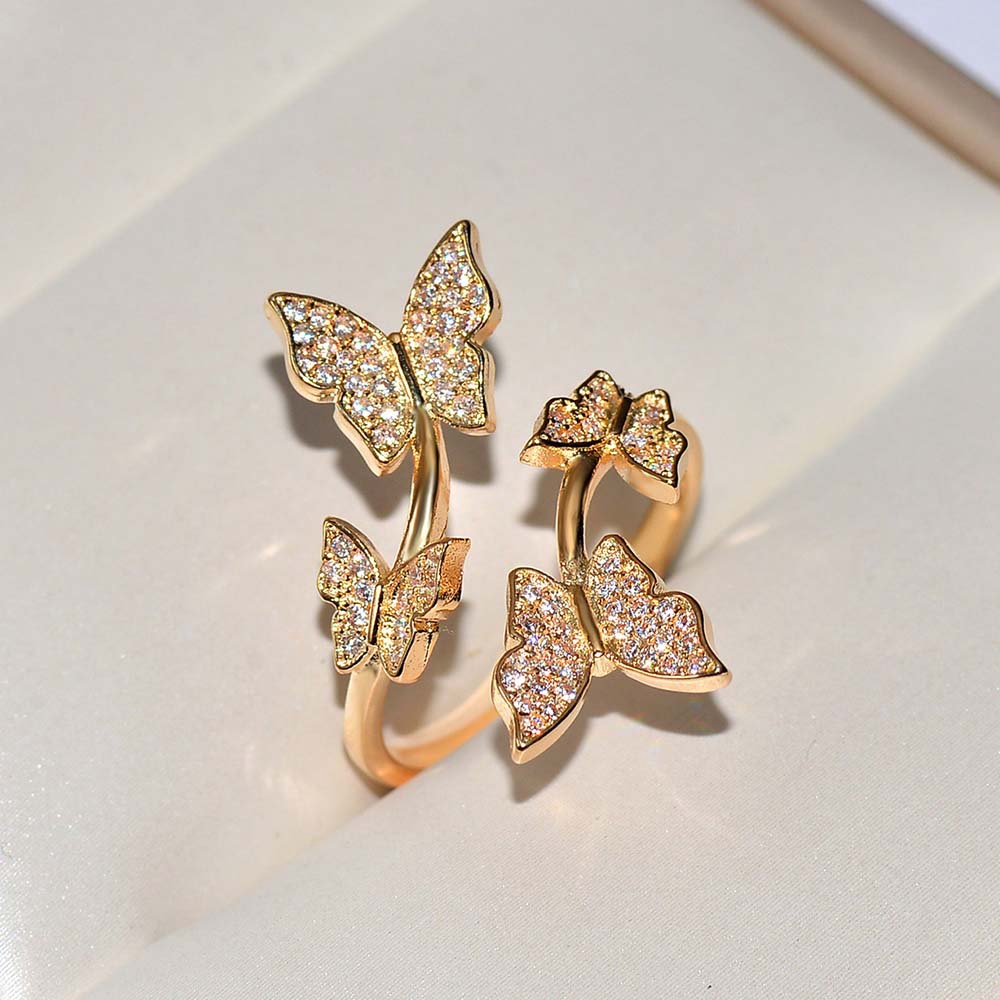 Nhẫn thiết kế hình bươm bướm đánh đá zircon nhiều màu độc đáo