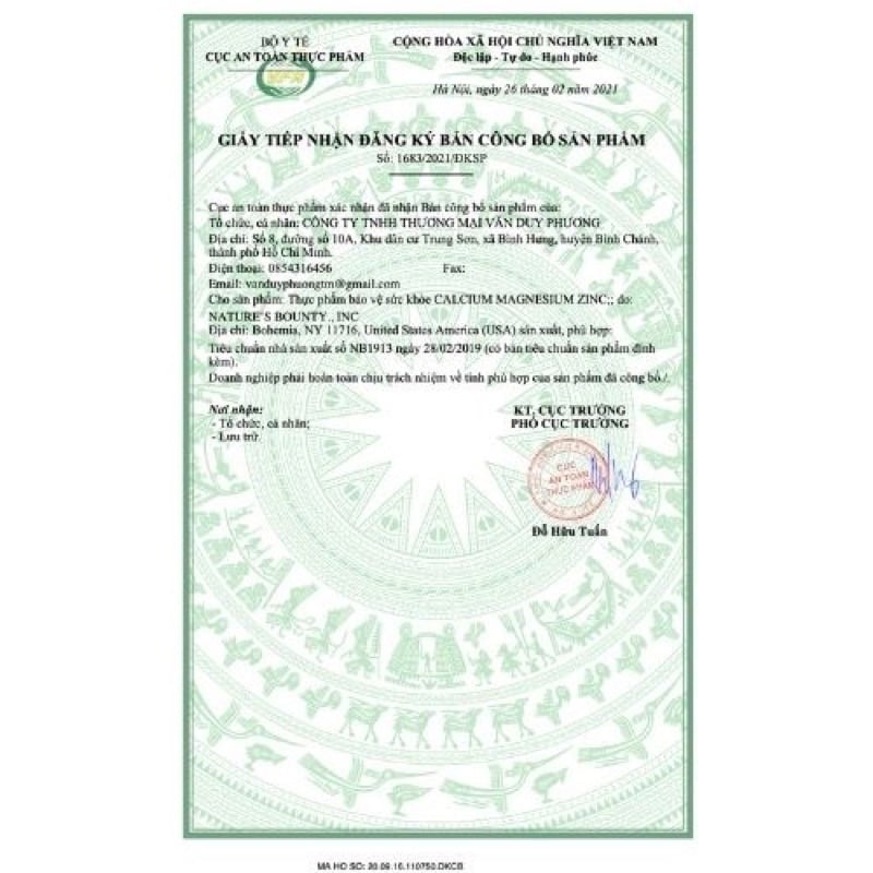 Nature Made Calcium Magnesium Zinc D3 300 viên