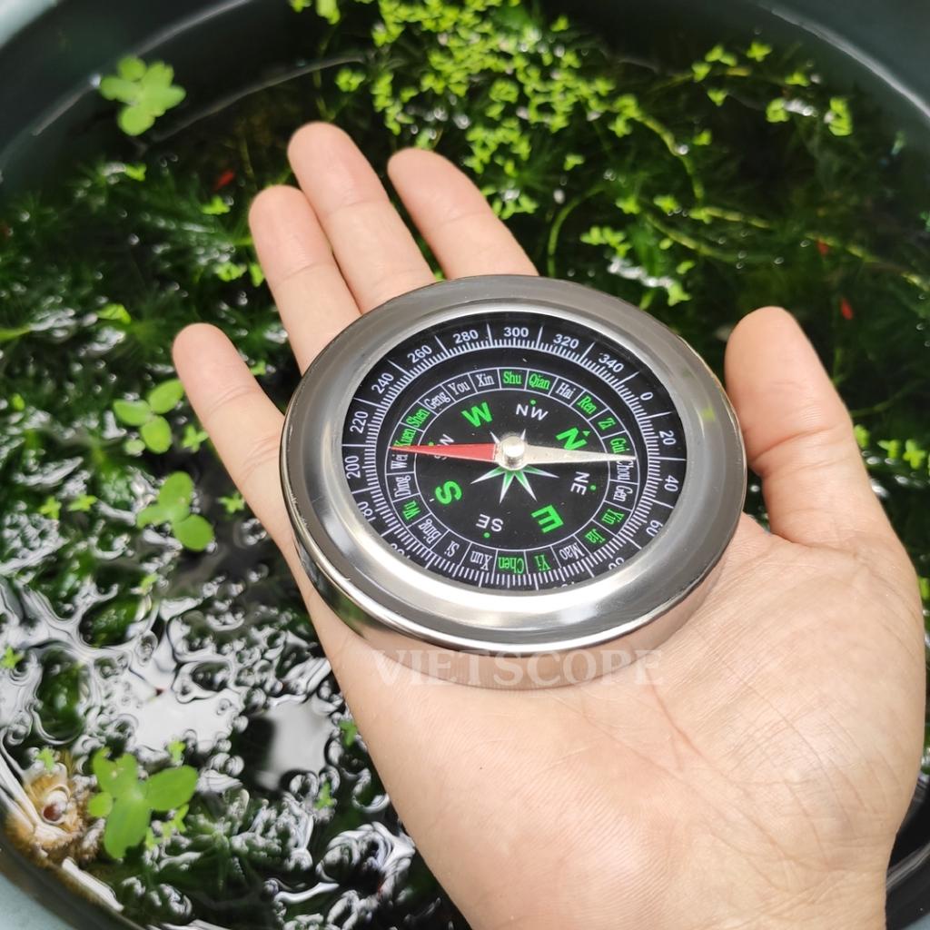 La bàn thân inox lớn 77mm xác định hướng trong xây dựng, phong thủy