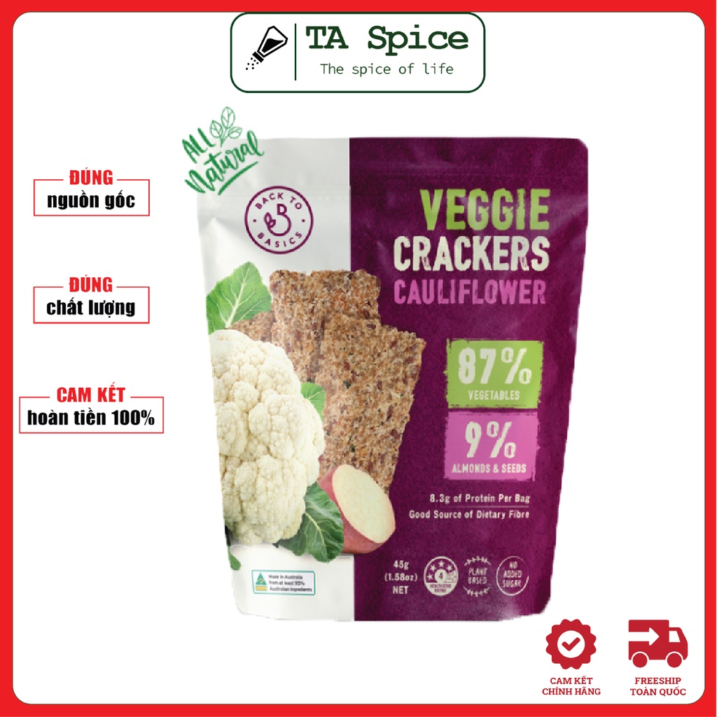 Bánh thực dưỡng vị Khoai lang và bông cải trắng ép giòn Back to Basics 45gr - Thuần chay - Veggie Crackers Cauliflower