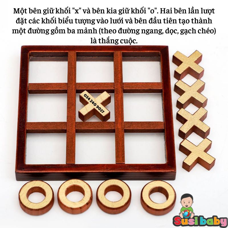 [KÈM QUÀ TẶNG] Bộ đồ chơi gỗ XO tic tac toe phát triển trí tuệ - Đồ chơi cho bé