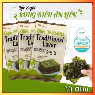 Rong biển ăn liền🍀Vị oliu lốc 3 gói🍀Rong biển cháy tỏi Hàn Quốc/ đã sấy khô và tẩm gia vị / Nhập khẩu tại Hàn Quốc