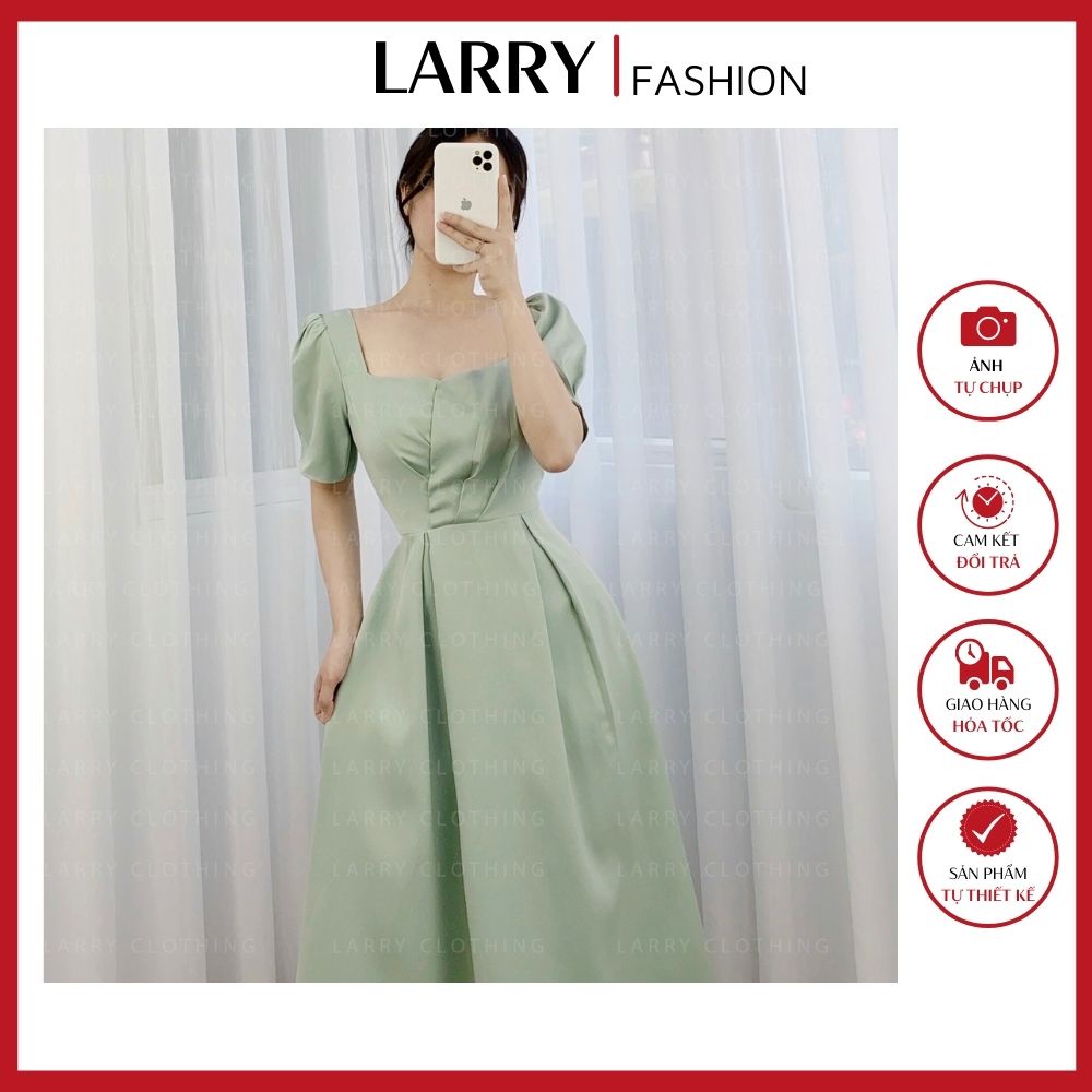 Đầm Xinh Dáng Dài Tay Phồng Xếp Ly Váy Cúp Ngực Thanh Lịch Siêu Vintage V195