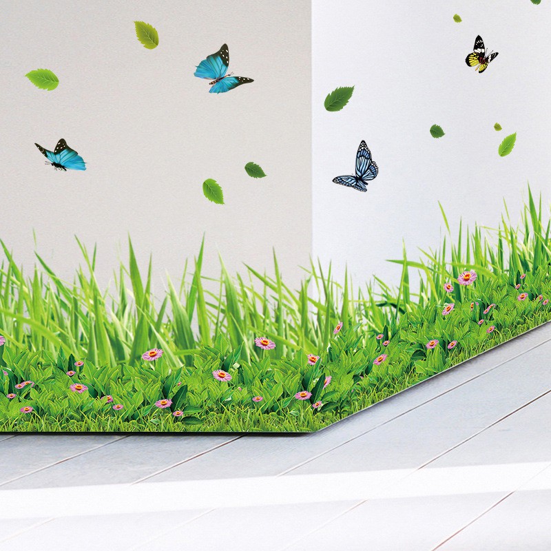 Decal dán tường - Giấy dán tường - Chân tường cỏ và bướm XL7180- decal chân tường