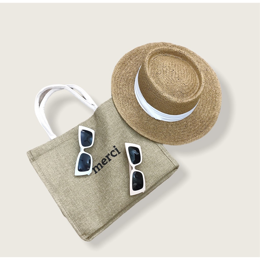 [Mã FASHIONT4WA2 giảm 10K đơn 50K] Set 3 món túi mũ cói và kính cho nữ