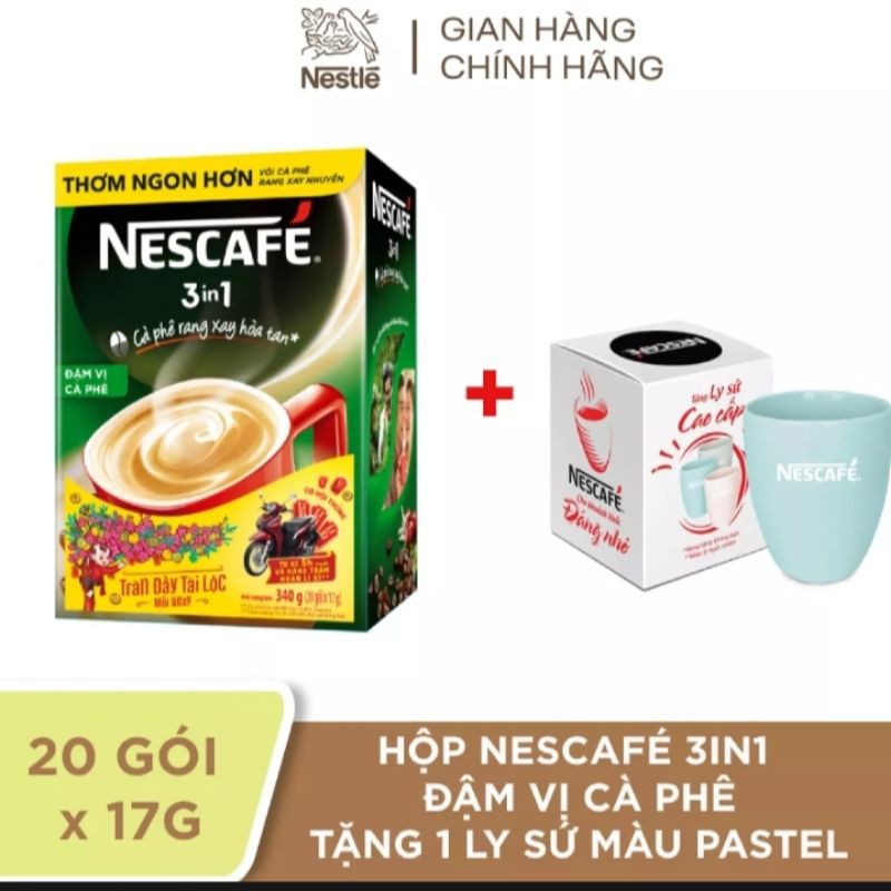 Combo 3 hộp cà phê Nescafe vị đậm đà tặng kèm 3 ly sứ ngẫu nhiên