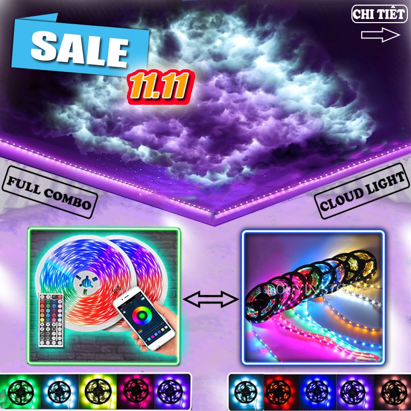 Đèn trang trí Decor phòng ngủ, Đèn mây, sấm chớp TikTok chuyển màu dài 5m,10m nhấp nháy ĐUỔI THEO NHẠC - APP ĐIỆN THOẠI