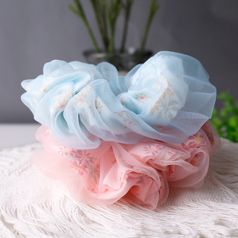 Dây Cột Tóc Lụa Organza Hai Lớp In Hoa Cỡ Lớn / Dây Buộc Tóc Đuôi Ngựa Co Giãn Thời Trang Cho Nữ
