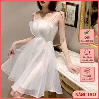 [Order Taobao] Váy Công Chúa, Váy Hoa Sen Dự Tiệc 2 Dây Phối Lưới Phong Cách Pháp