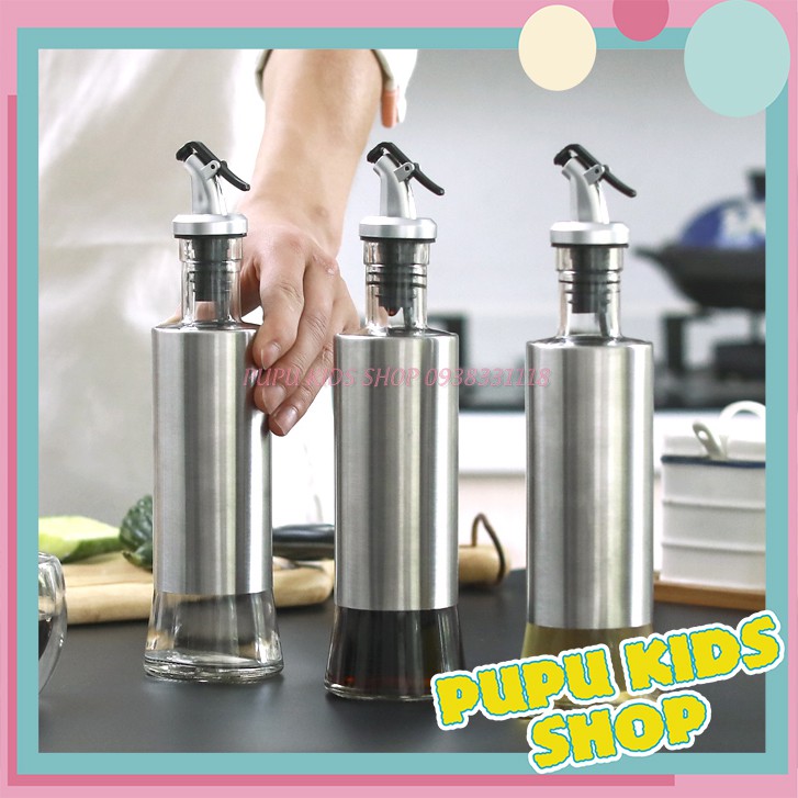 [Tặng Kẹp Miệng Túi] Chai Rót Dầu Ăn, Nước Tương Thủy Tinh Bọc Inox Cao Cấp