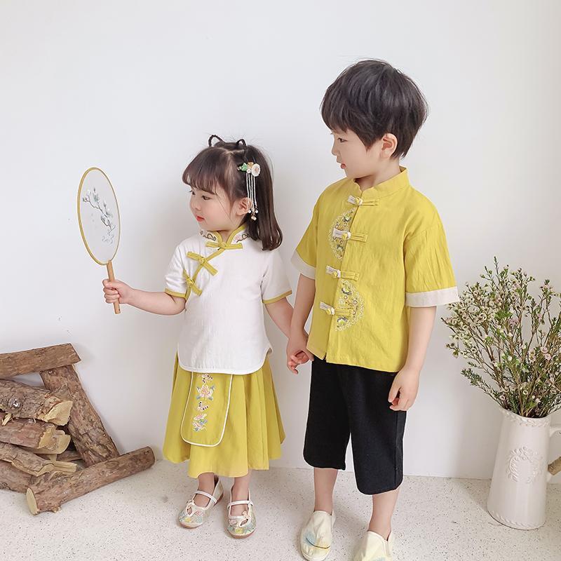 Bộ Đồ Hán Phục Ngắn Tay Phong Cách Trung Hoa Mẫu Mới Thời Trang Mùa Hè Cho Bé Trai Và Bé Gái