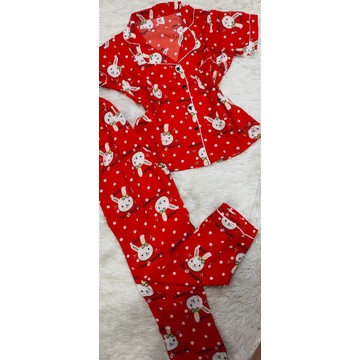 Bộ pijama tay ngắn quần dài vải lụa hàn