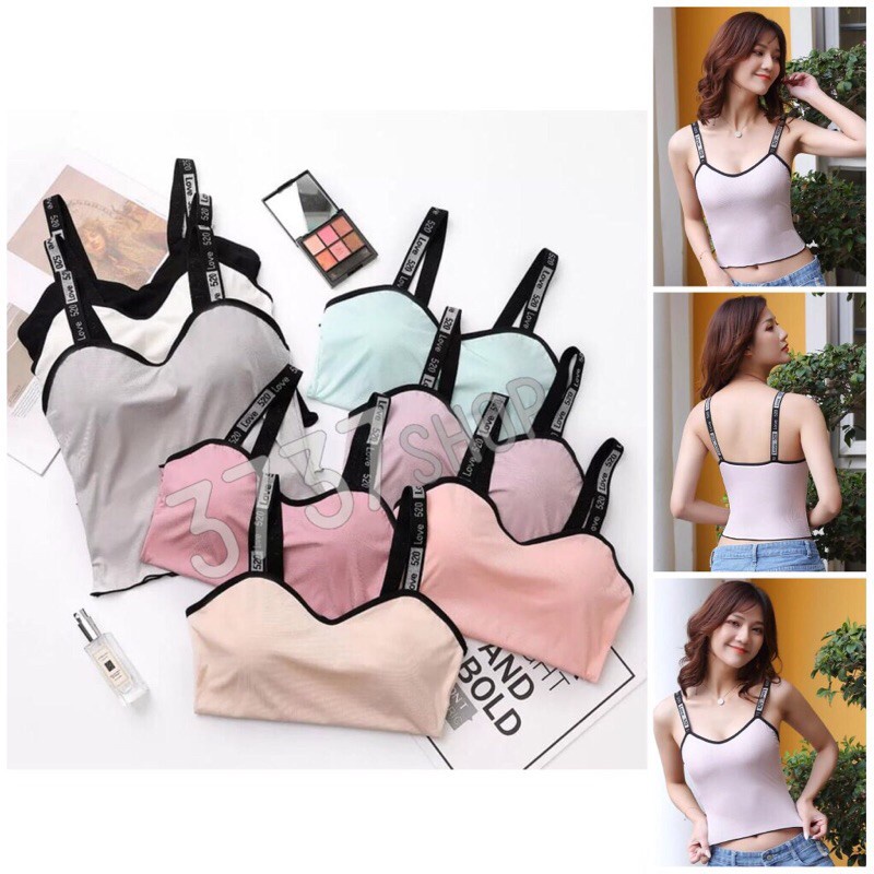 Áo bra 2 dây croptop chữ LOVE 520 thun tăm mềm mát có đệm ngực