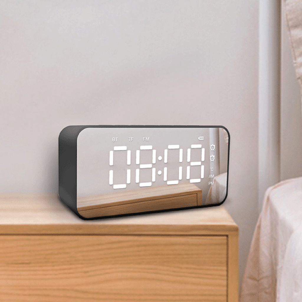 Loa bluetooth 5.0 không dây Q6 có chức năng đồng hồ báo thức và gương soi tiện dụng