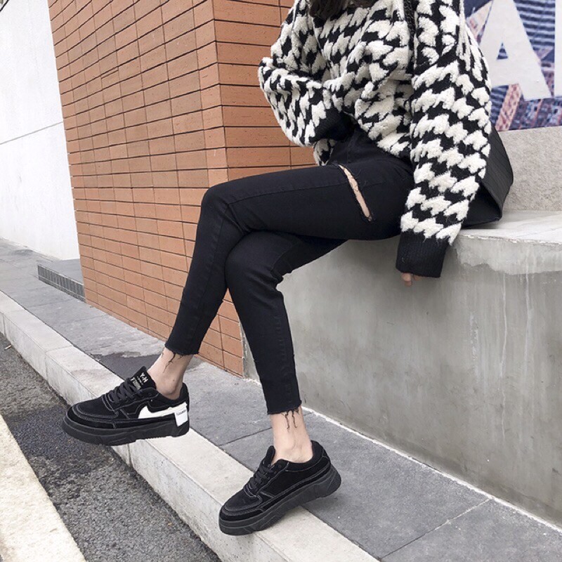 [Bigsize 58-90kg] Quần Jeans Lưng Cao, Đen Tua Lai/ Rách 1 Sườn, Cạp Cao Qua Rốn, Ôm Eo Tôn Dáng