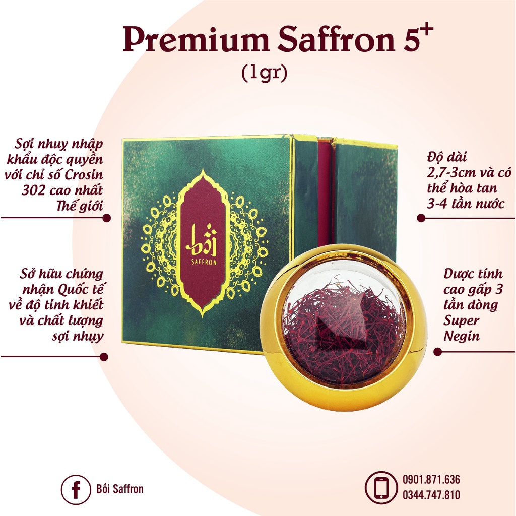 Premium Saffron 5+ hỗ trợ giấc ngủ, ổn định huyết áp, sáng da, giảm thâm mụn, Saffron nhập khẩu Iran - 1gram