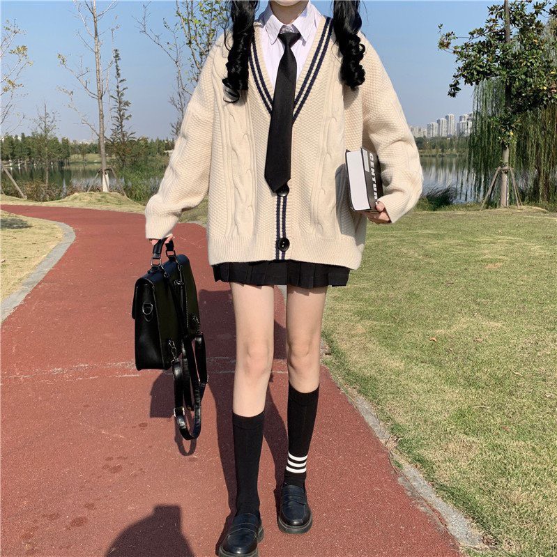 Áo Khoác Nữ, Áo Khoác Len Cardigan Vặn Thừng Viền Kẻ | BigBuy360 - bigbuy360.vn