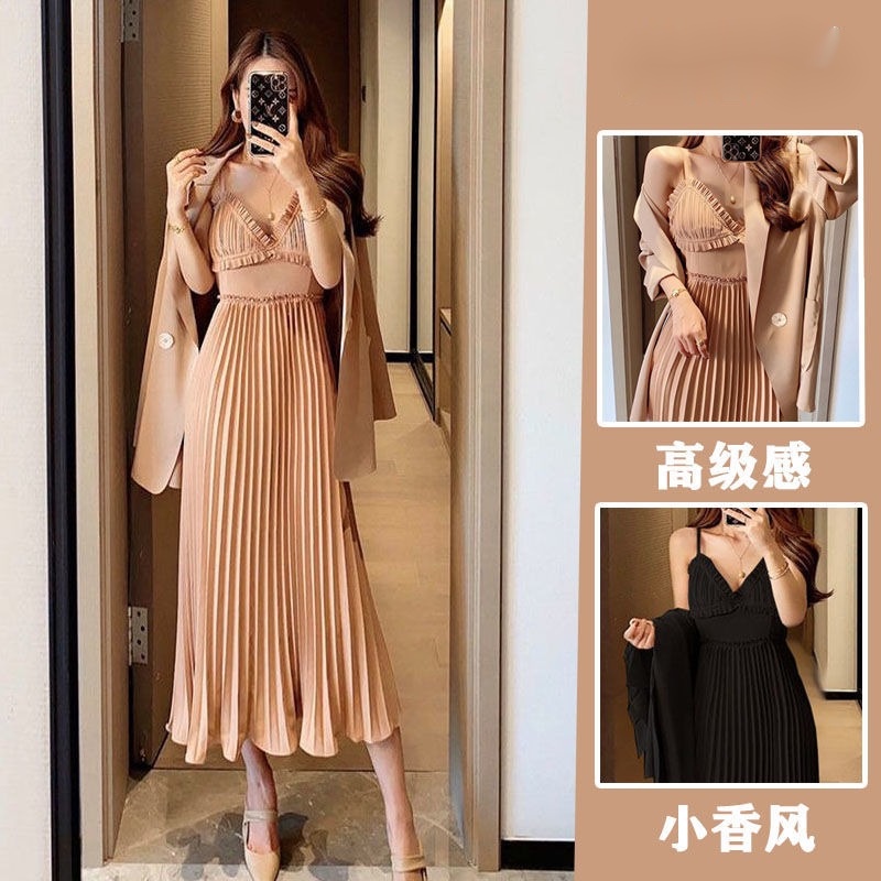 Set Áo Khoác + Đầm Hai Dây Phong Cách Hàn Quốc Thời Trang Mùa Thu Mới 2022 Cho Nữ