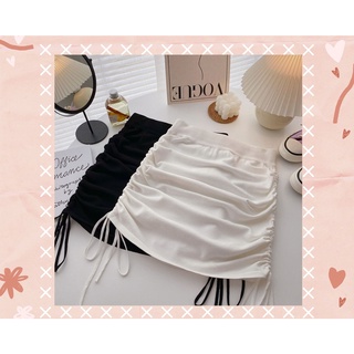 Chân váy ngắn cạp cao rút dây cạnh có quần bên trong , mini dress
