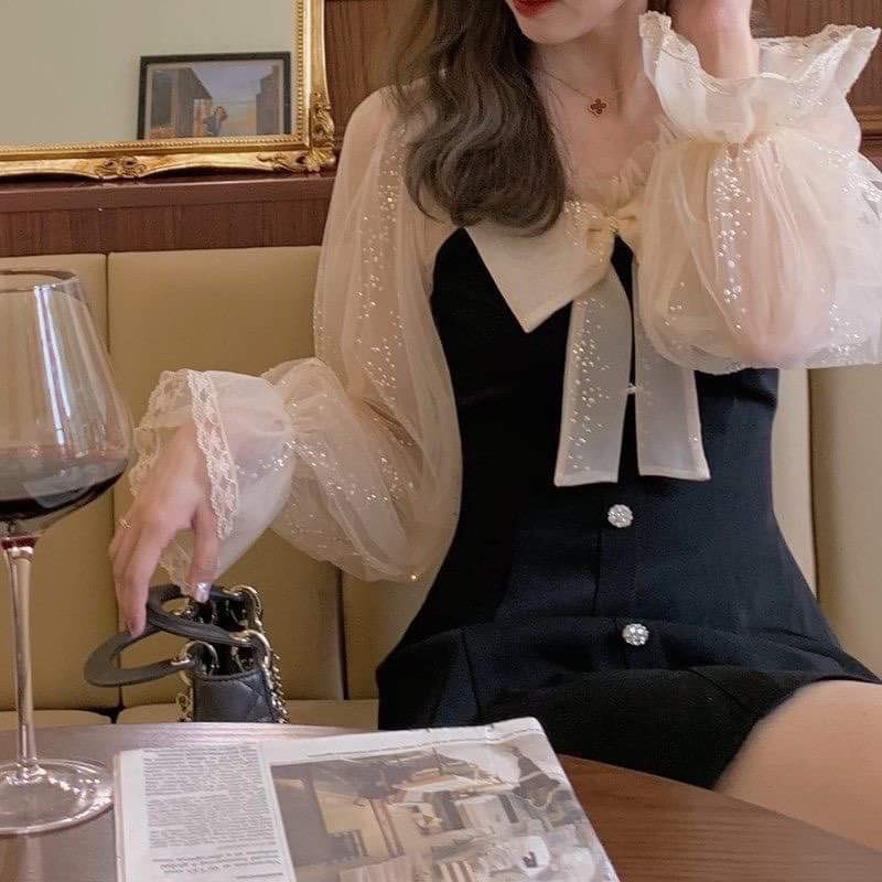 đầm tiểu thư tay phồng phối ren | BigBuy360 - bigbuy360.vn