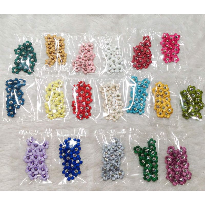 Gói 15 hoa thêu bông mai 3d đính kim sa cườm bạc trang trí áo dài quần váy đầm thanh lịch size 1.6cm