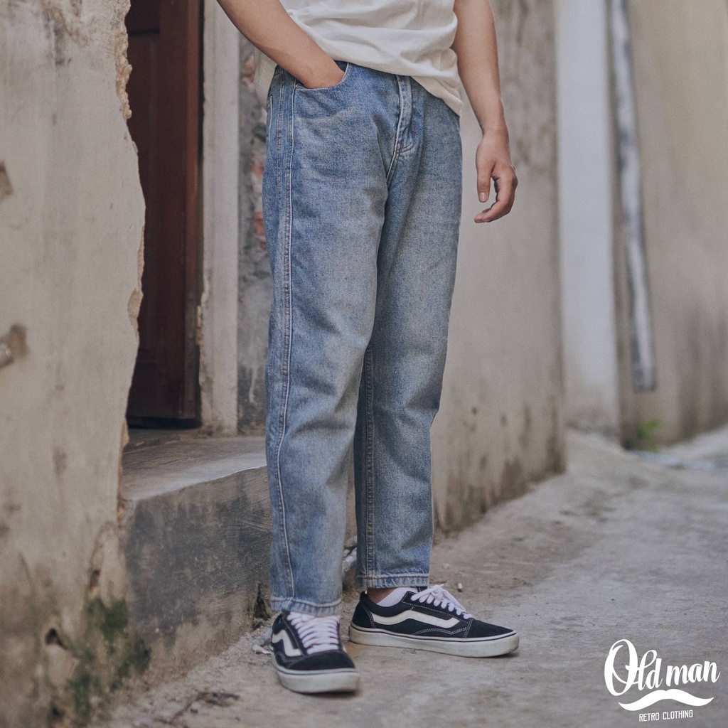 Quần Jean Vintage Nam, Quần Bò Retro Nam, Denim, Ống Suông Form Rộng, Kiểu Dáng Cổ Điển OLDMAN