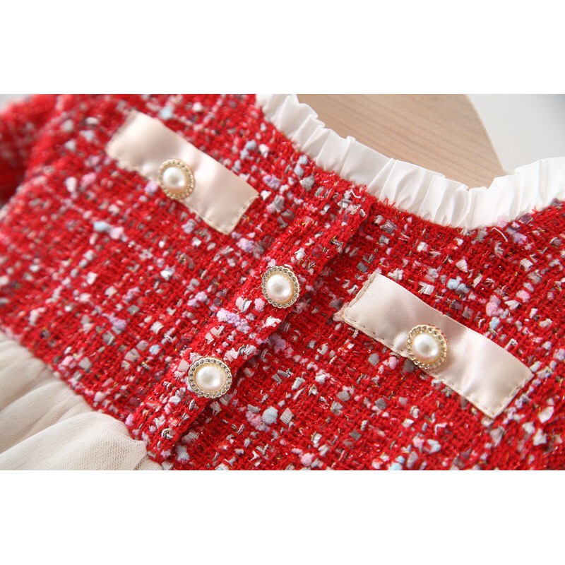 Đầm bé gái đỏ lót lông thu đông