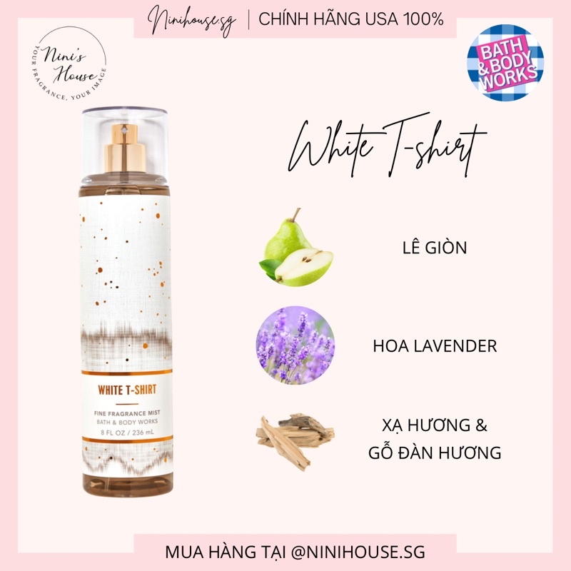 Xịt Thơm Body Mist Bath And Body Works Mùi White T-Shirt 236Ml - Sản Phẩm  Khử Mùi | Thefaceholic.Com