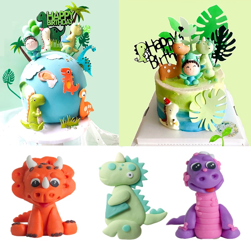 Topper Trang Trí Bánh Kem Hình Khủng Long Hoạt Hình 3D