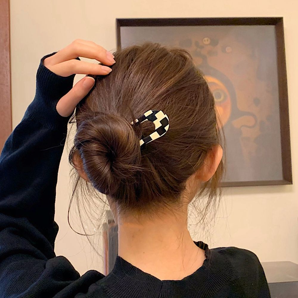 Trâm cài tóc hình chữ U họa tiết sọc caro phong cách Hàn Quốc cổ điển đơn giản cho nữ BACK2LIFE