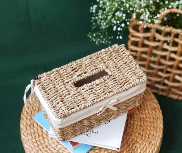 Hộp khăn giấy cói mây chử nhật, tròn, vuông