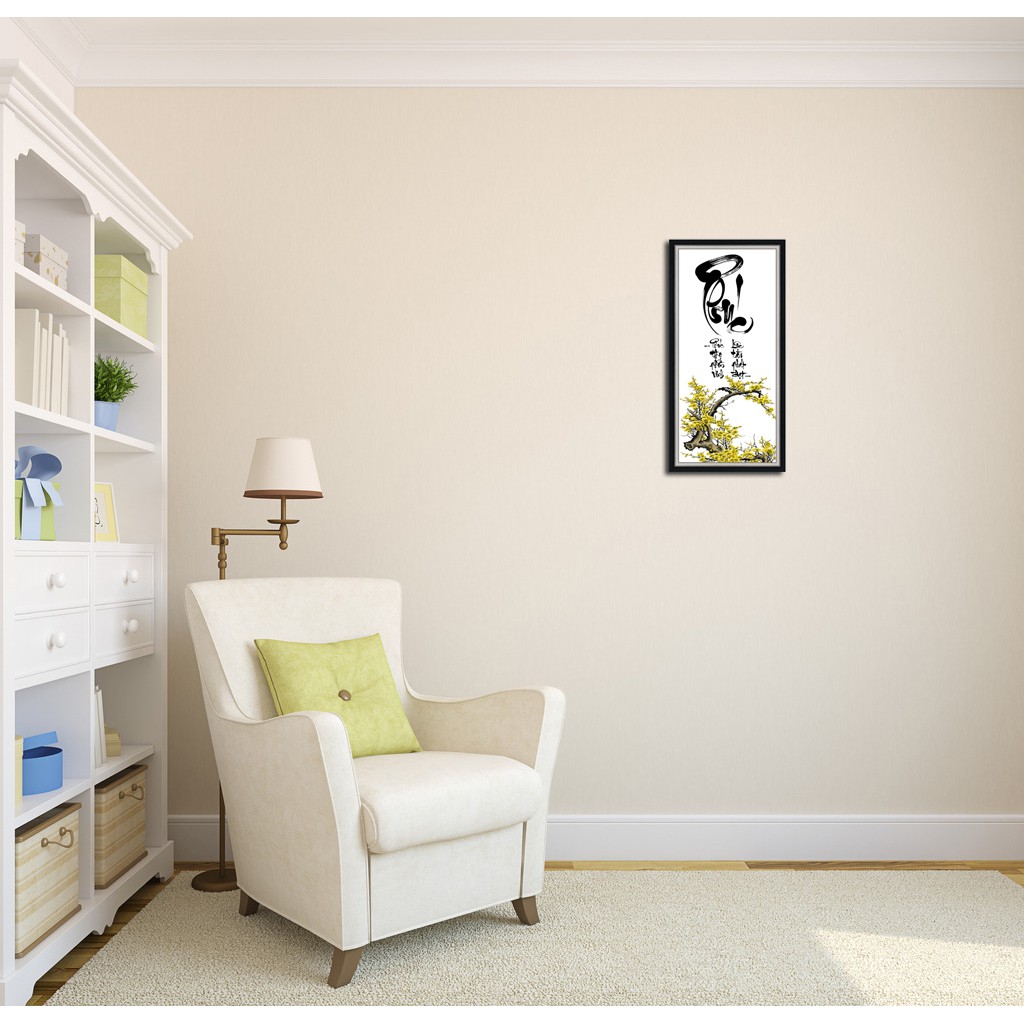 Tranh treo tường HD Hoa mai chữ Phúc HUD0147KB-D KT 30 x 60 cm phủ kim sa