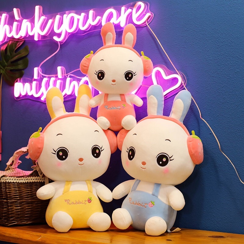 Gấu Bông Thỏ Tai Dâu, Thỏ Đeo Phone Size 90cm Siêu to. Hàng chuẩn nhập