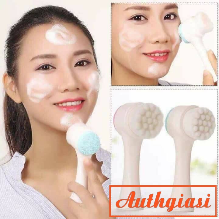 Cọ rửa mặt 2 đầu massage da mặt 1 đầu lông 1 đầu silicon | BigBuy360 - bigbuy360.vn