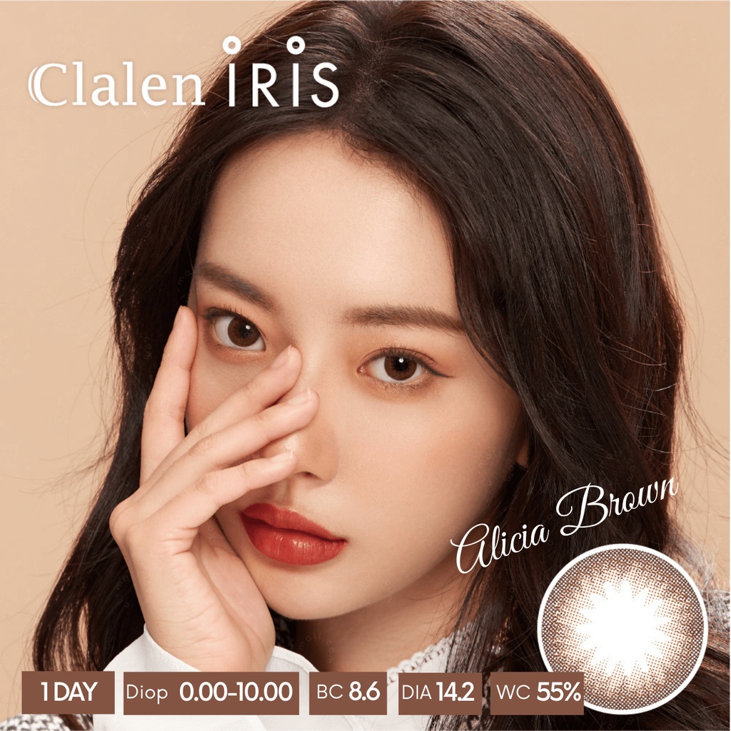 [5 cặp] Kính áp tròng màu ALICIA BROWN Hàn Quốc dùng 1 ngày Clalen Iris