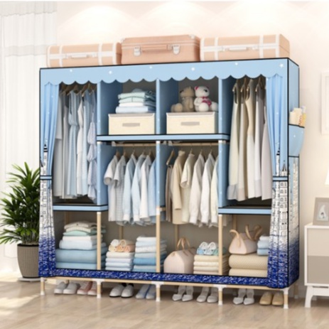 Tủ vải khung gỗ 4 buồng cao cấp, tủ đựng quần áo tiện lợi, chất liệu gỗ tự nhiên, chịu lực tốt - Giao mẫu ngẫu nhiên