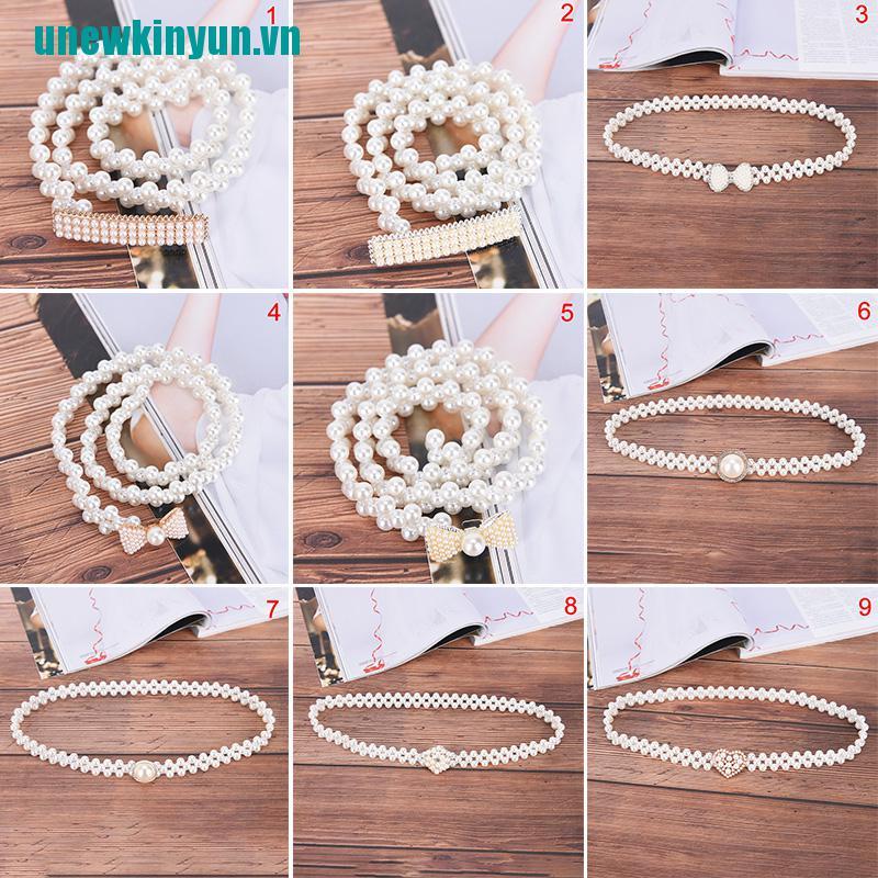 Uny☌Thắt Lưng Chuỗi Hạt Ngọc Trai Mặt Hoa Cho Nữ