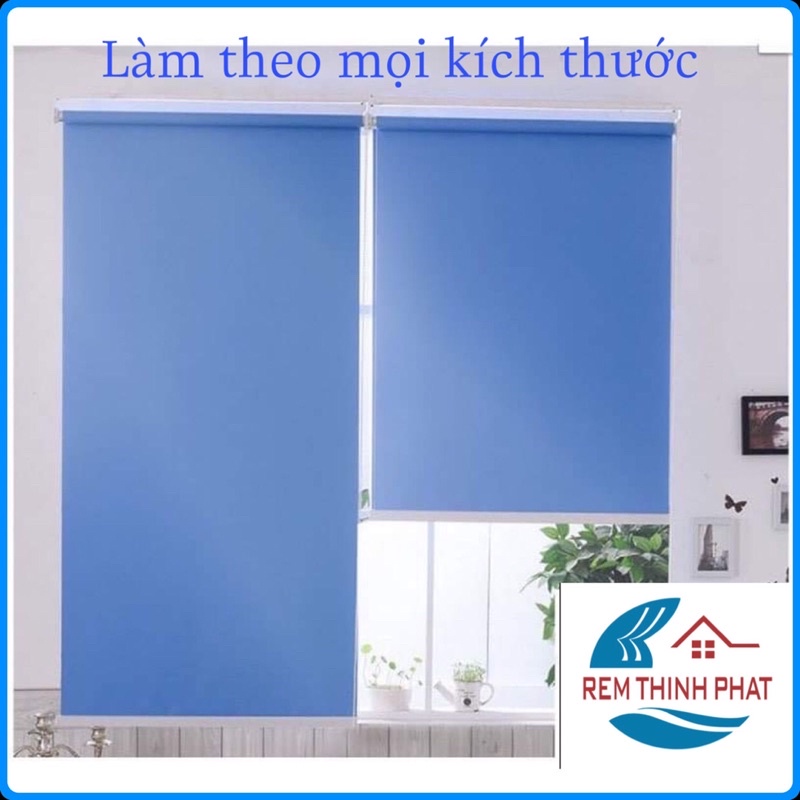 Rèm cuốn che nắng cửa sổ. Rèm cuốn trơn mầu xanh dương cản sáng 100%, Làm mọi kích thước.